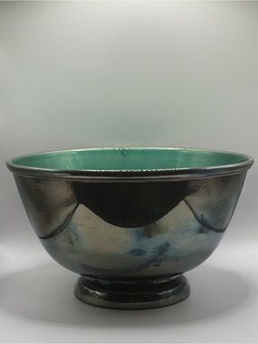 Vintage Towle Silver-Plated green enamel lined footed decorative bowl